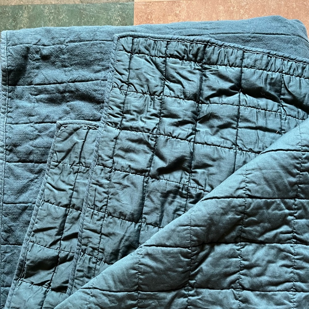 Dark Teal Blue Casaluna Heavyweight Linen Blend Quilt